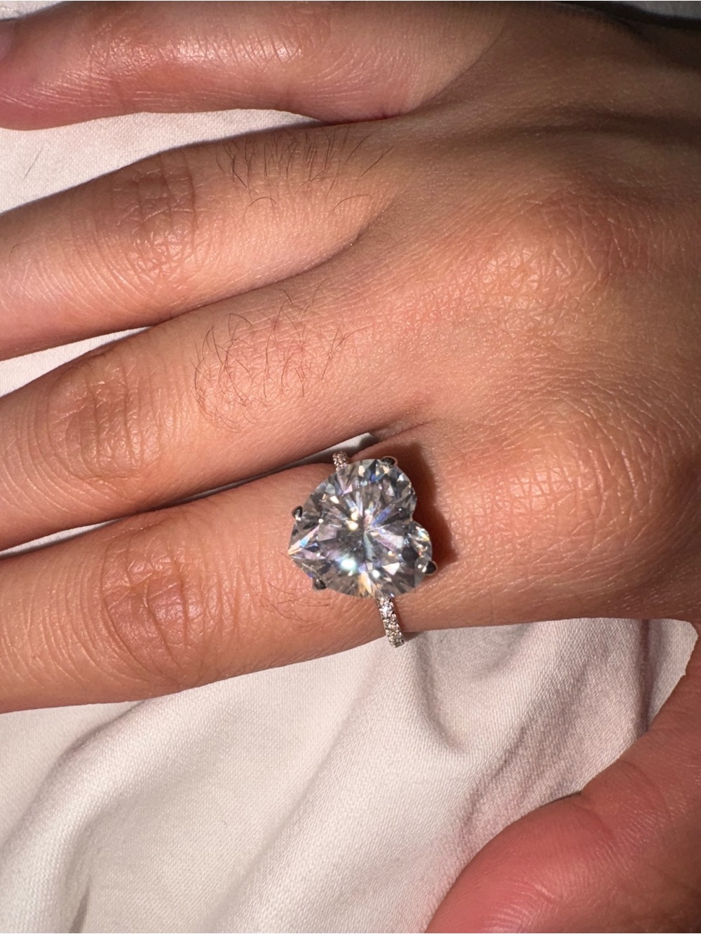 Engagement heart diamond ring 14k white gold